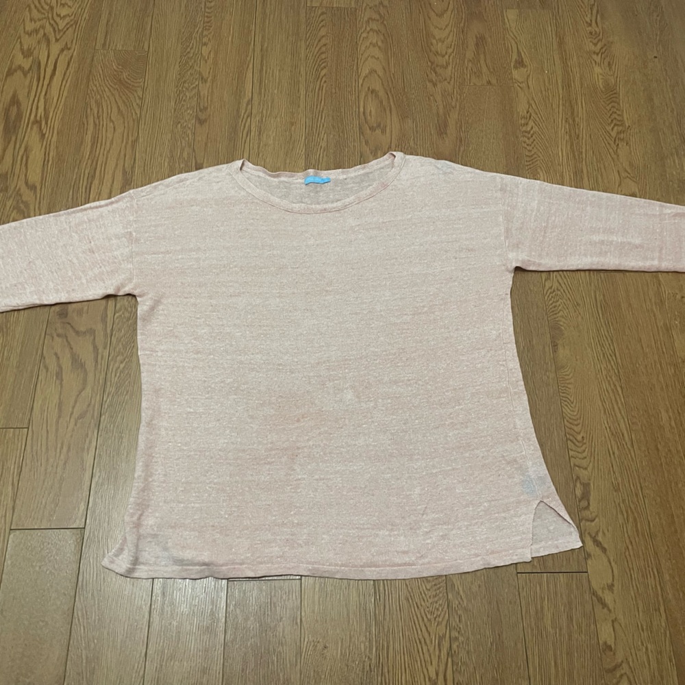 Blush Pink Crew Neck Sweater Soft linen blend Knit. 3/4 sleeves